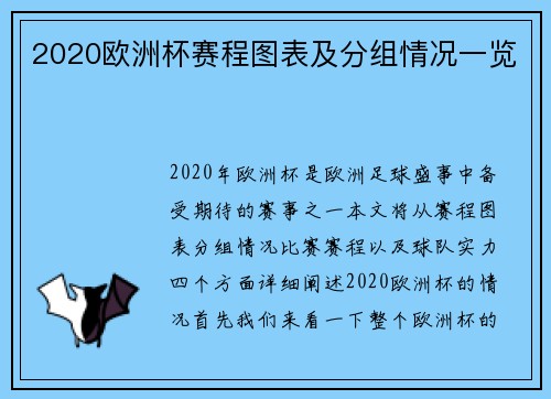 2020欧洲杯赛程图表及分组情况一览